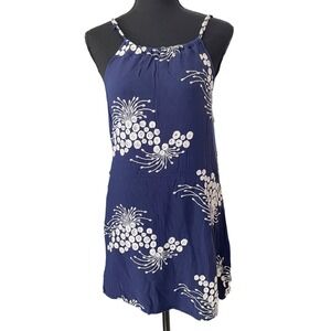 Embroidered Floral Sundress Size S Navy White Boho Coastal Beach Minimalist Chic